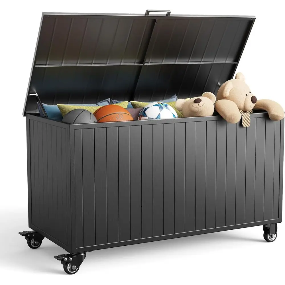 

Уличный ящик для хранения на колесах, 150 галлонов, мобильный, водонепроницаемый, УФ-стойкий, для патио, с крышкой