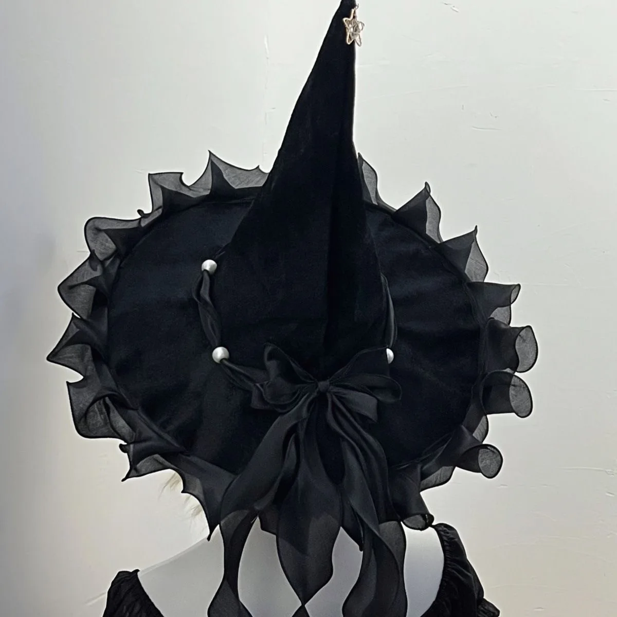 수제 로리타 블랙 할로윈 마녀 레이 시보넷 BNT 모자 별 모양 실 리본 레이스 보우 BNT 헤드기어 여성 헤어 액세서리 소녀용