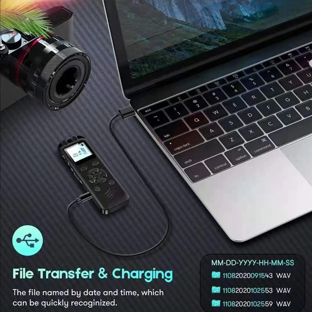 Perekam Suara Profesional Suara Diaktifkan 7 Tingkat Peredam Kebisingan Perekaman Pemutar Mp3 Hifi Perlindungan Kata Sandi 1536Kbps