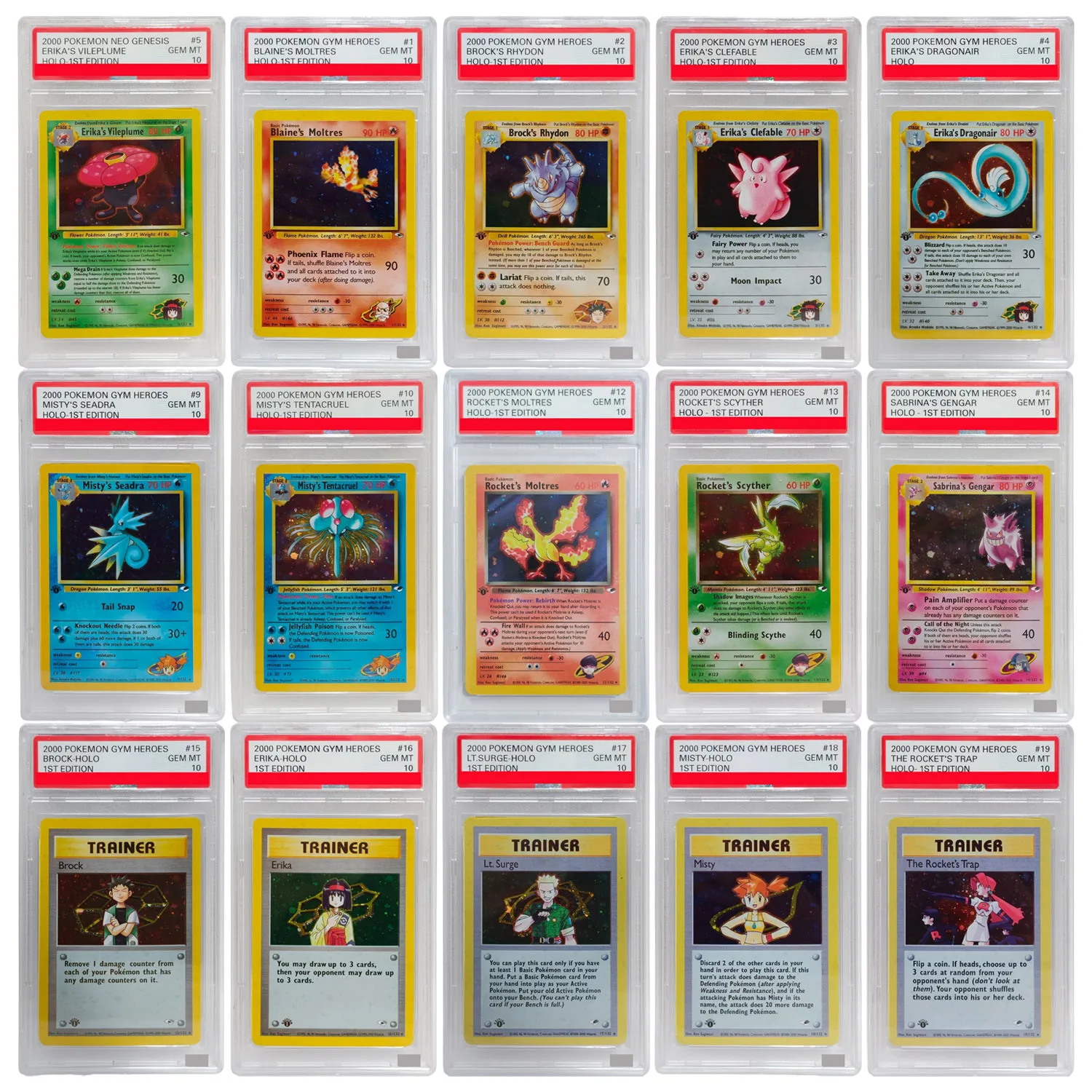DIY English Points Rating Card 2000 Gym Heroes 1st Sabrina's Gengar #14 Blaine's Moltres #1 Erika Dragonair Game Collection Toy
