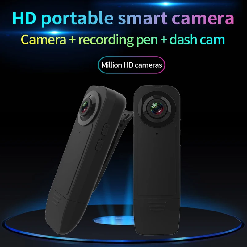 Mini Camera with Pocket Clip Bodycam Micro DV Body Digital Video Built-In HD Night Battery for Meeting Recording Running Living