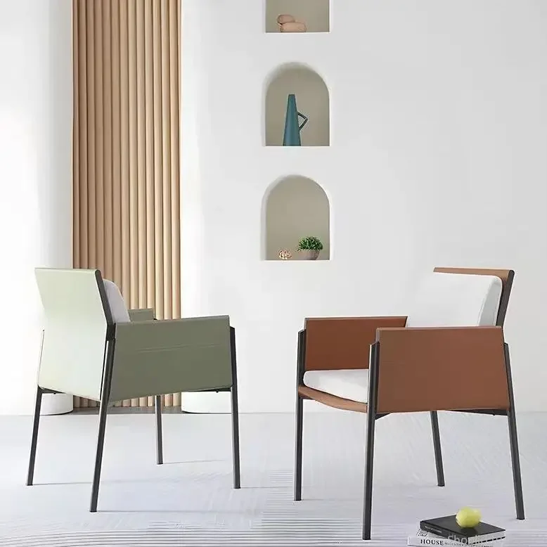 

Minimalist Dining Chair PU Leather Upholstered Armchair Bedroom Makeup Vanity Stool Living Room Furniture Muebles