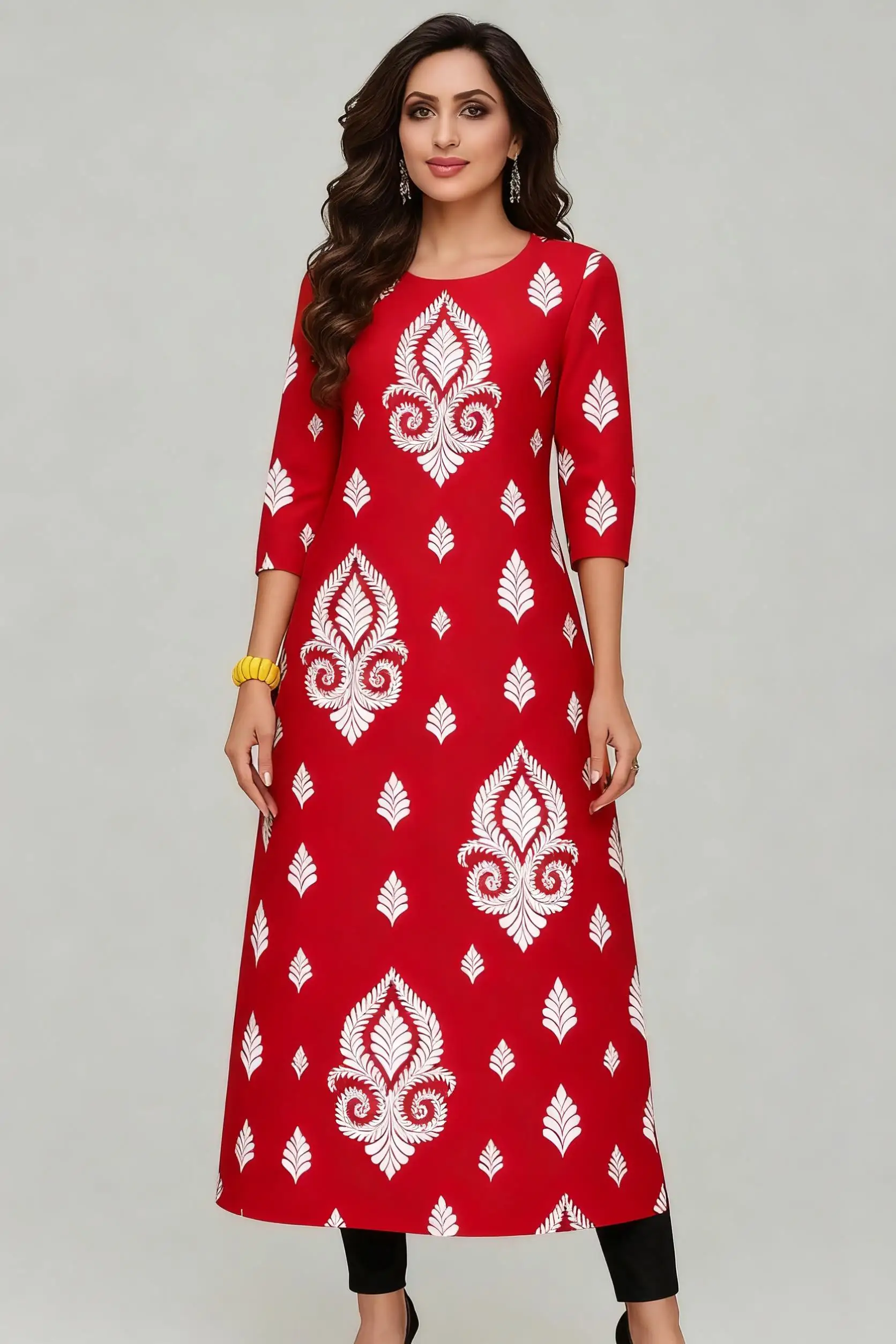 Muslim Dress Kurtta Women Fashionable Elegant National Style Straight Turkish Abaya Slit hem Colorful Elephant 2026 Pattern