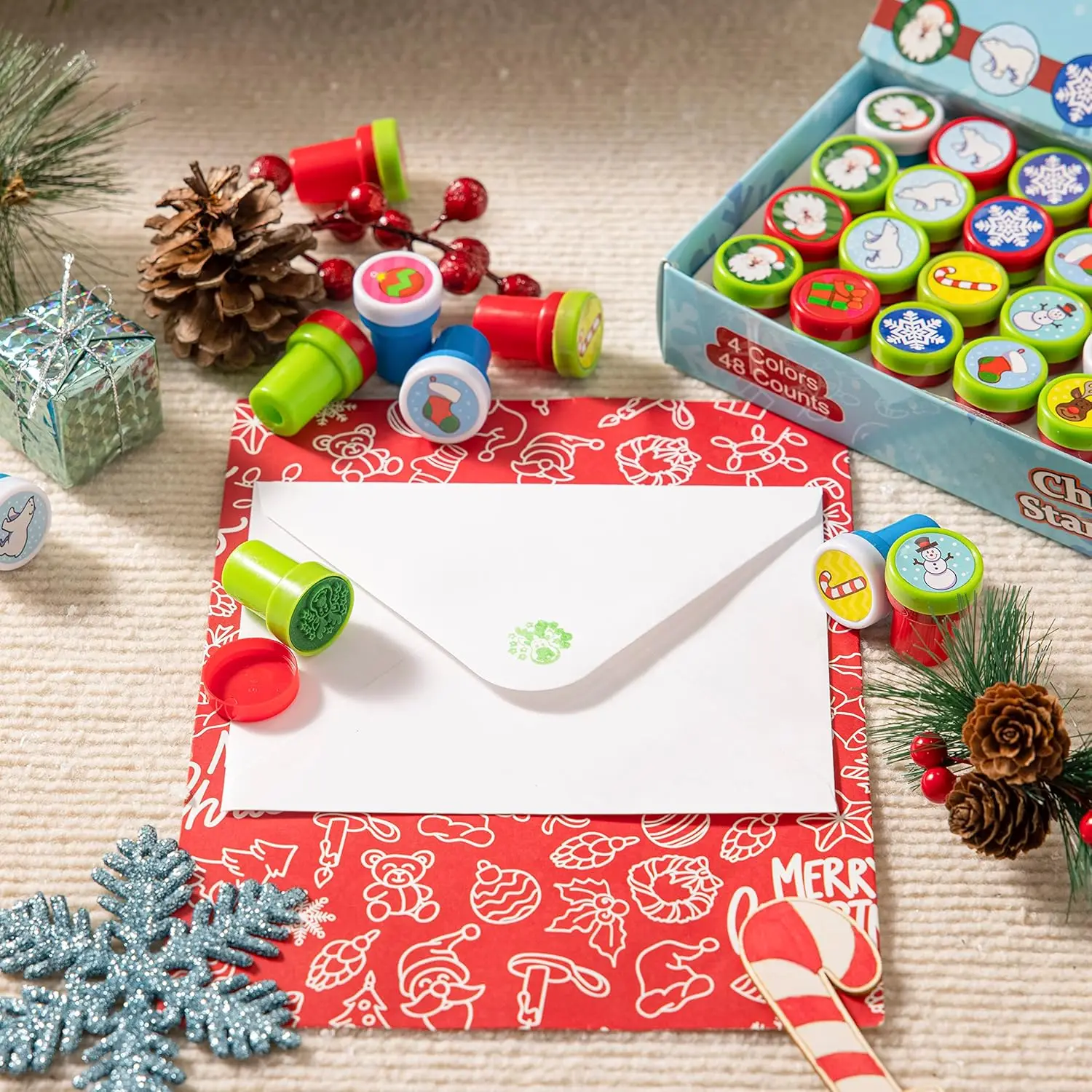 JOYFY 48 Pieces Christmas Assorted Stamps Kids Self-Ink Stamper for Christmas Party Favor Stocking Stuffers Crafts School Prizes