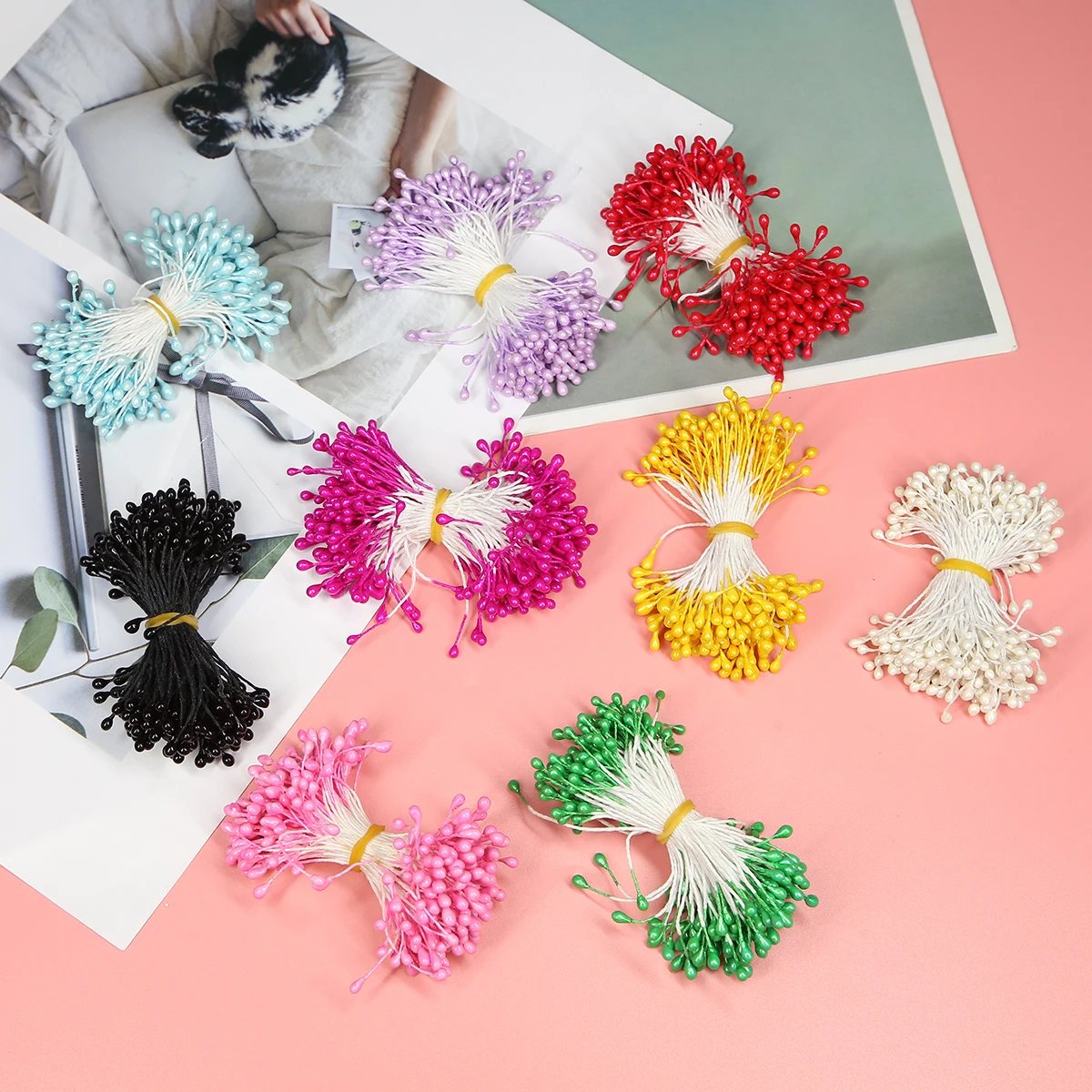 120-150pcs 55mm künstliche Blumen Staubblatt Hochzeit Wohnkultur DIY Sammelalbum Kranz mehrfarbigen Doppelkopf gefälschte Blumen Zubehör – Detail 4