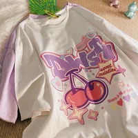 Camiseta con estampado de frutas para mujer, camiseta Harajuku holgada de manga corta, bonita camiseta Kawaii de gran tamaño, camiseta gráfica de Anime Y2k
