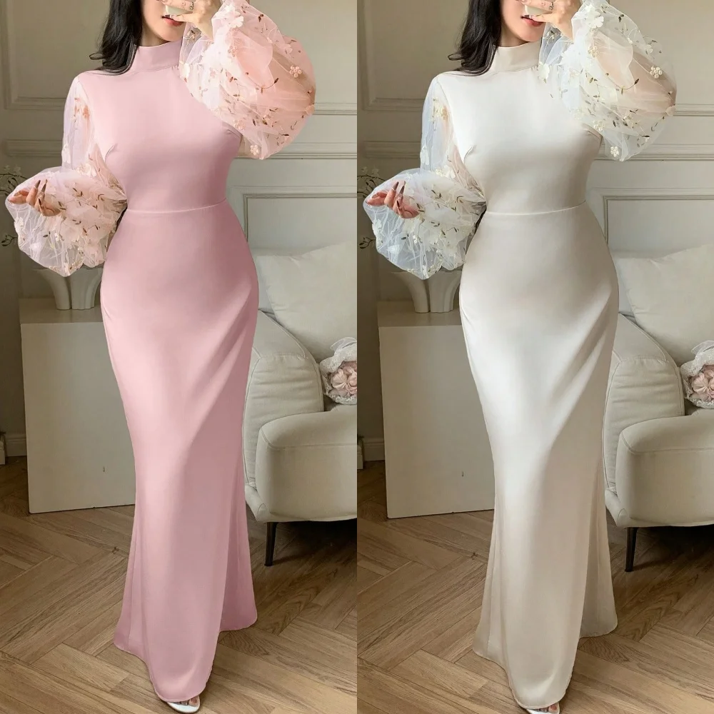 

Customized Modern Style Matching Jersey Flower Mermaid High Collar Long Dresses Bespoke Occasion Dresses Exquisite Elegant Sexy