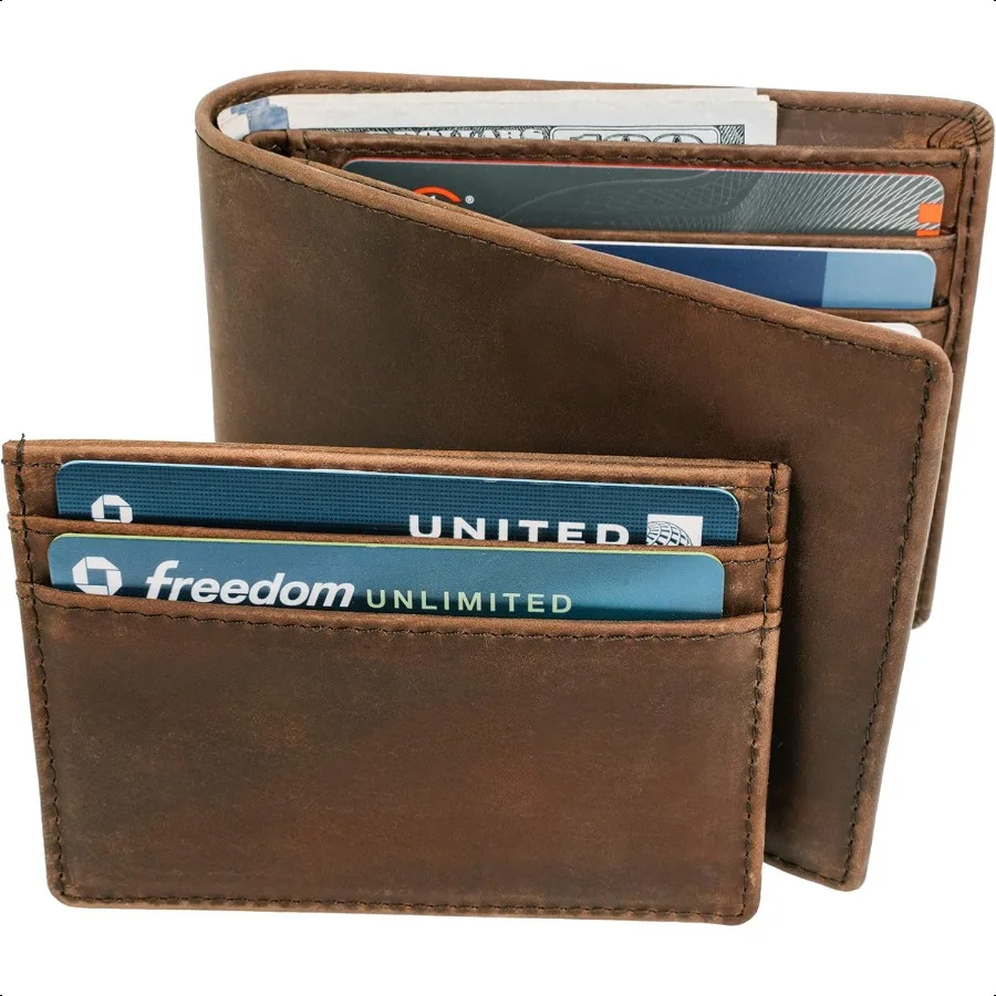 

Leather Men's RFID Bifold Wallet with Removable Slim Front Pocket Card Holder Brown