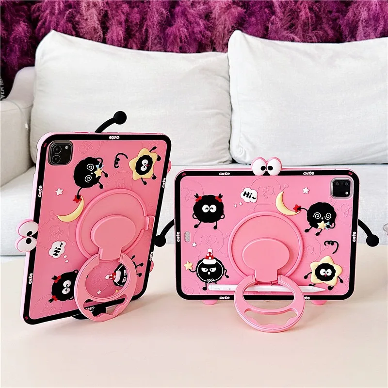 Cartoon Silicone IPad Case for 2025 11th A16 Air7 11in Pro Cover with Rotating Stand Air4 5 10.9in 10th 9th 10.2inch Tablet Case