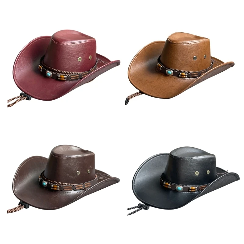

Ethnic Cowboy Hat Unisex Vintage Cowgirl Costume Hat Party Stage Fedora Headwear