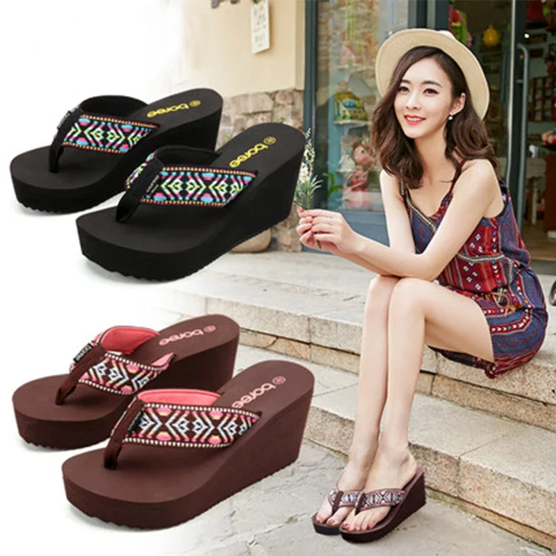 BOREE 2024 Summer Woman Slippers Casual Beach Outdoor Home High Heels Platform Female Shoes Flip-Flops Shoes femme pantoufles