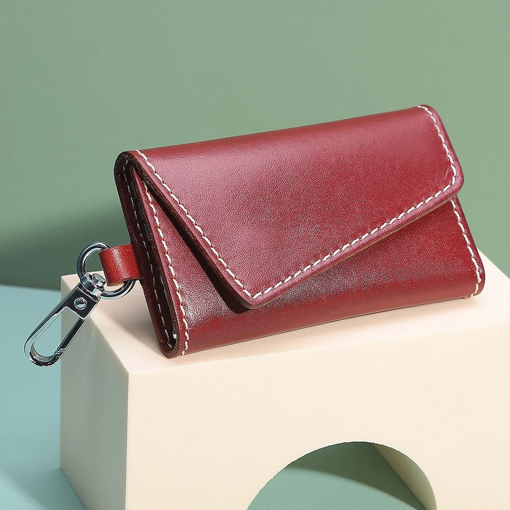 Vegetable tanned leather key bag Handmade leather multifunctional card bag for men and women compact key bag