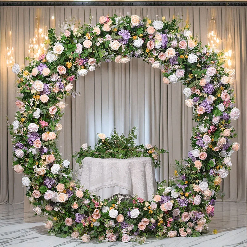 

2M Circular Floral Arrangement Green Plants Roses U-shaped Wedding Decoration Event on-site Arrangement of Artificial Flowers