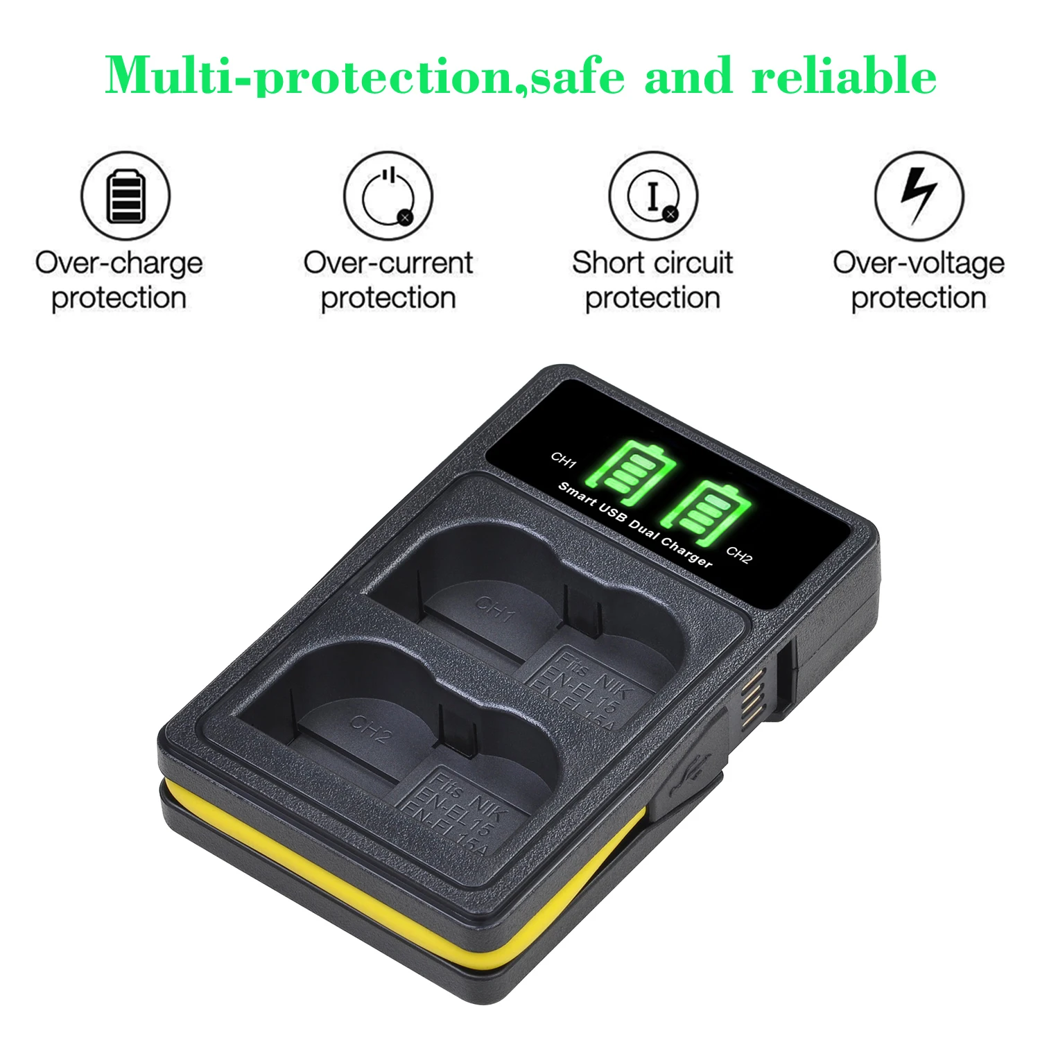 ENEL15 EN-EL15 شاحن بطارية لنيكون D500 D600 D610 D750 D7000 D7100 D7200 D800 D800E D810 D810A 1v1 LCD شاحن