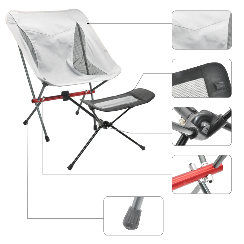 600D Oxford Cloth Aluminium 7075 Portable Super Light Folding Moon Fishing Beach Chair Camping Stool with foot  rest