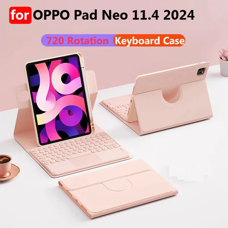 Touchpad Keyboard Case for OPPO Pad Neo 11.4 Inch 2024 for OPPO Pad Air2 11.4 360 Rotating TPU Soft Shell Case with Pencil Slot