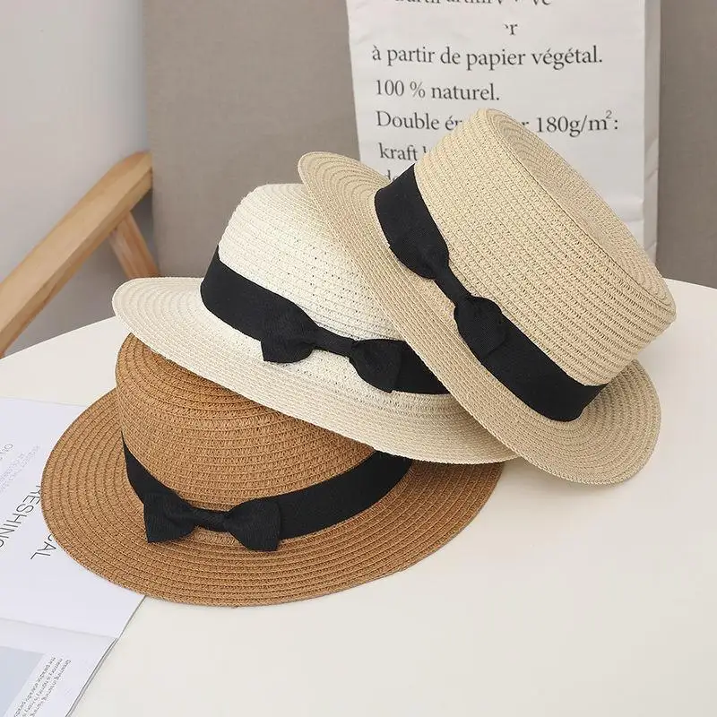 High Quality Flat Top Boater Sun Hat Straw Hat For Men & Women Summer Travel & Beach With Wide Brim UV Protection
