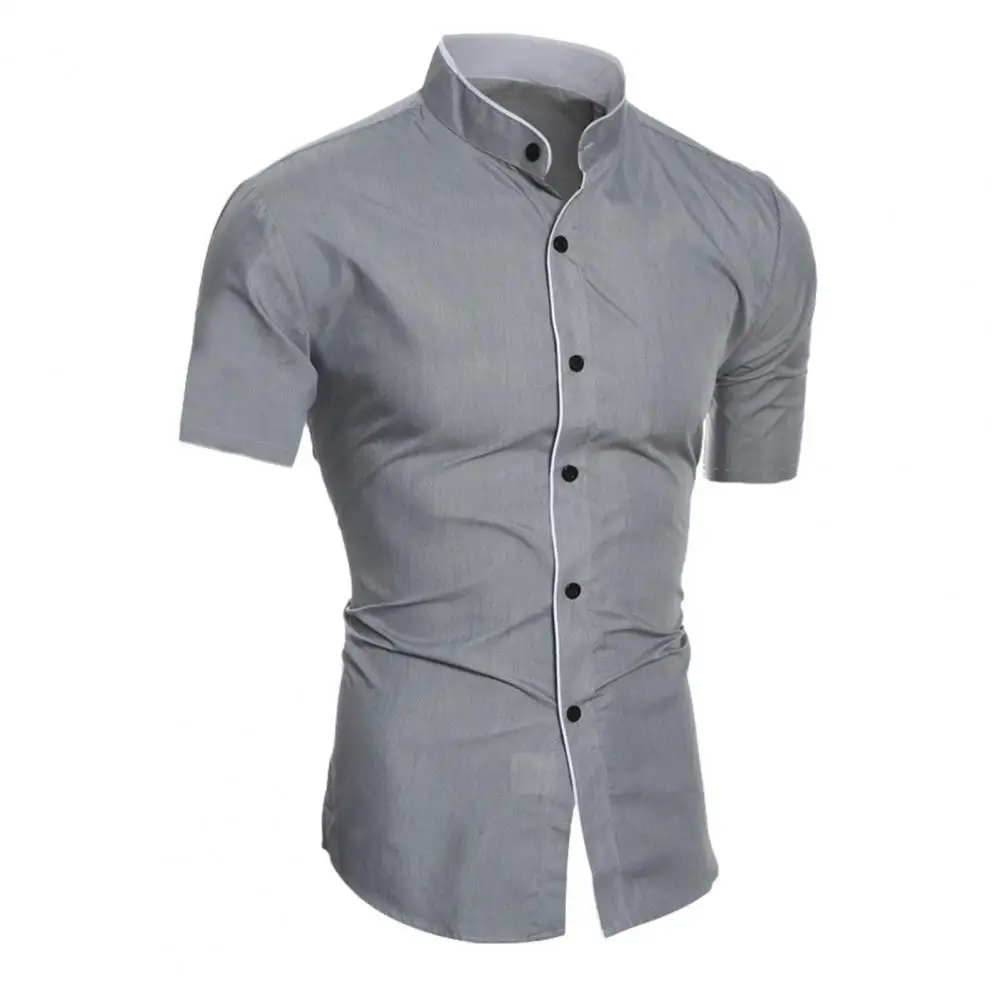 2025 Men Shirt Solid Color Stand Color Slim Fit Casual Summer Top for Daily Wear
