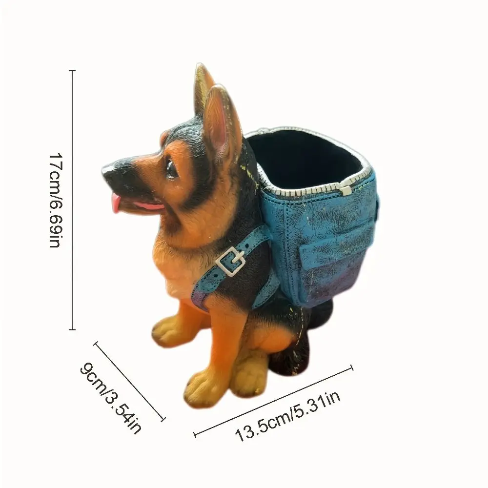 Multifunctional With Backpack Dog Pen Holder Hand-painted Cartoon Resin Dog Statue Cute Desktop Storage Container Office