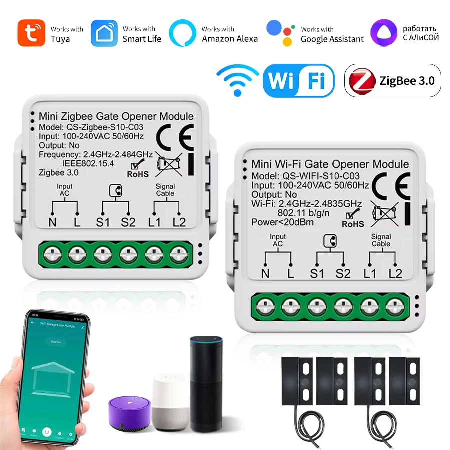 Tuya wifi zigbee controlador abridor de porta da garagem módulo abridor de portão inteligente vida inteligente app alexa google casa alice controle voz