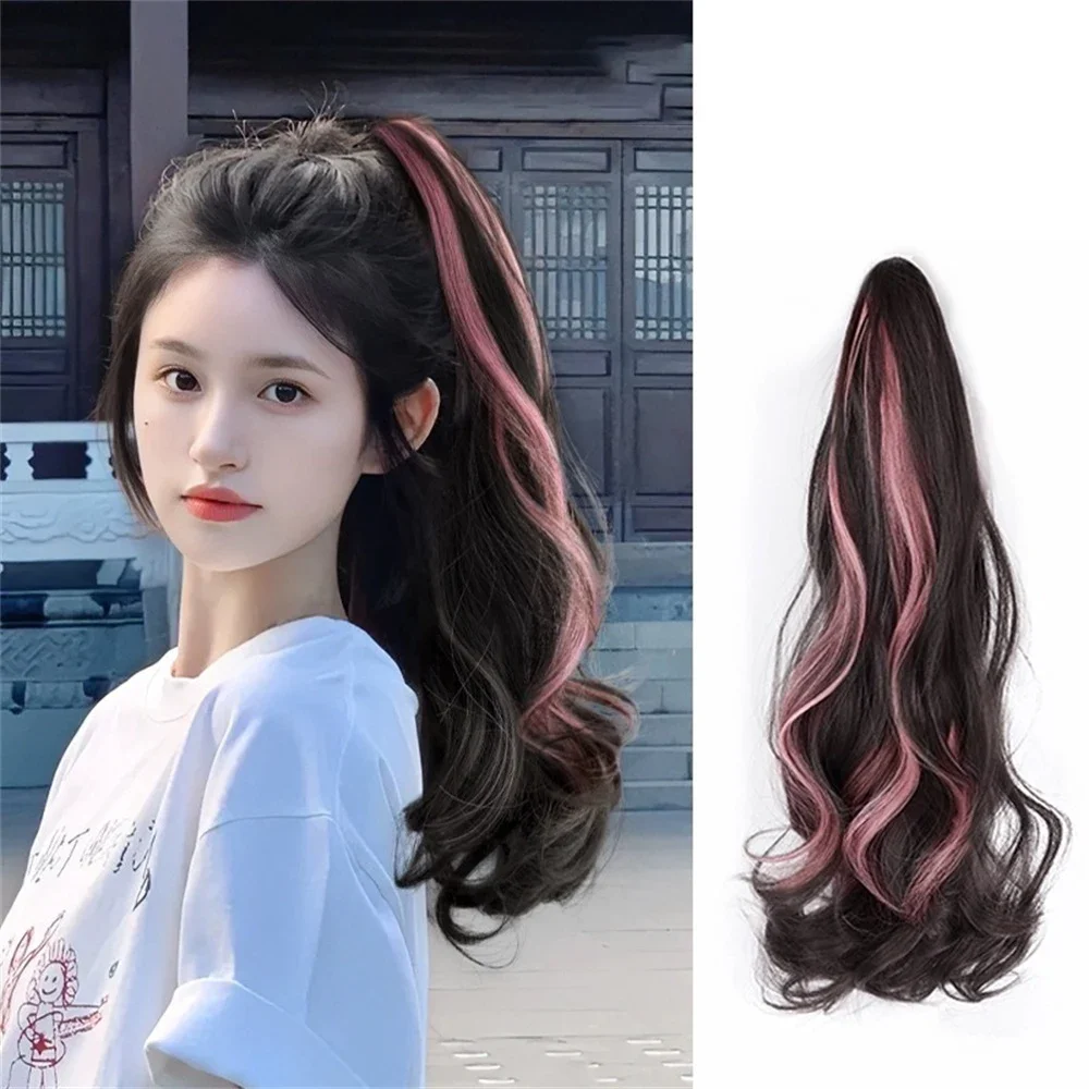 

50CM Highlights dyed puffy Big Wave ponytail Grab Clip Wig woman high Clip-on horsetail wig hair Extensions