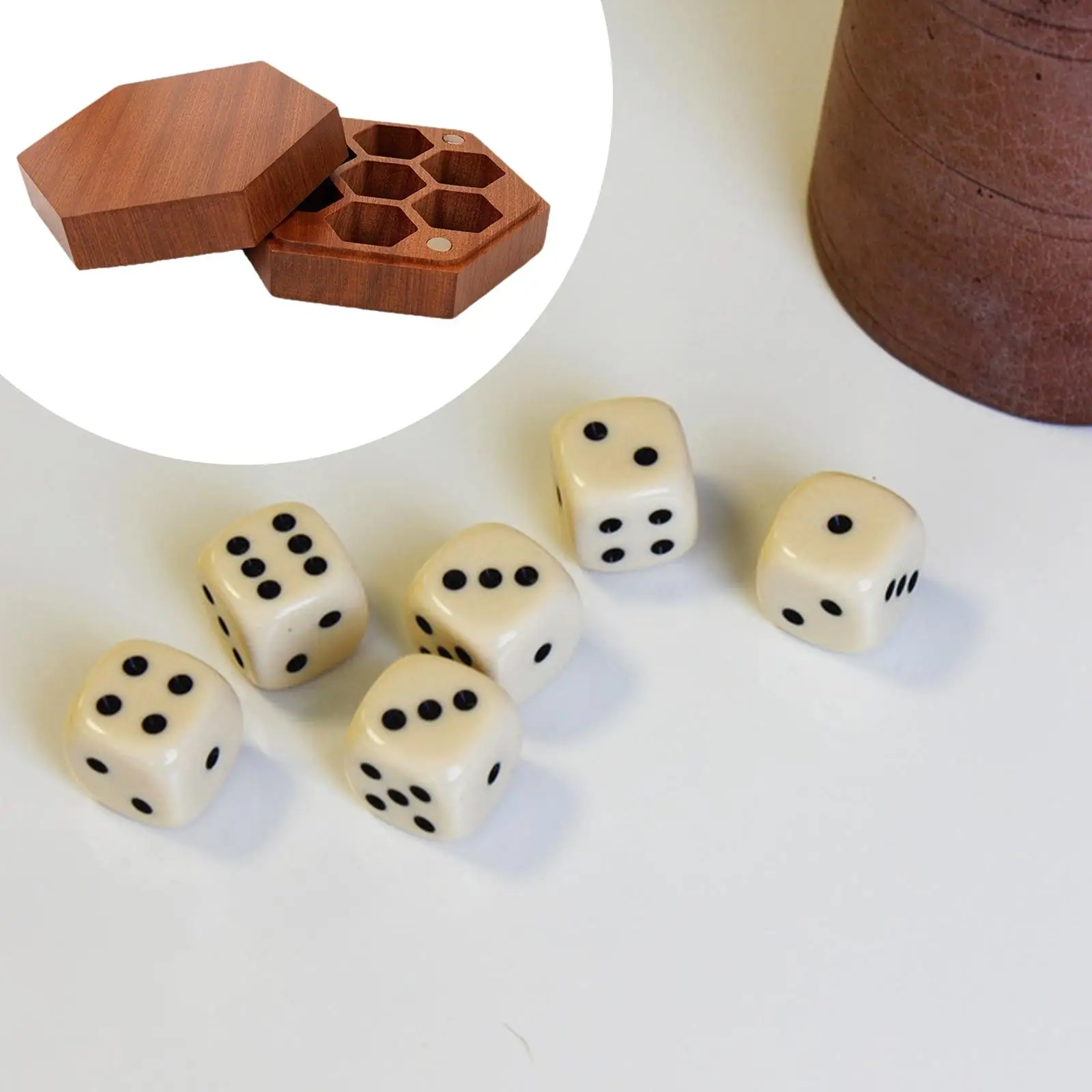 

Деревянный органайзер для игральных костей, прочный, практичный, компактный, с крышкой, шестигранный, для многогранных и настольных игральных костей
