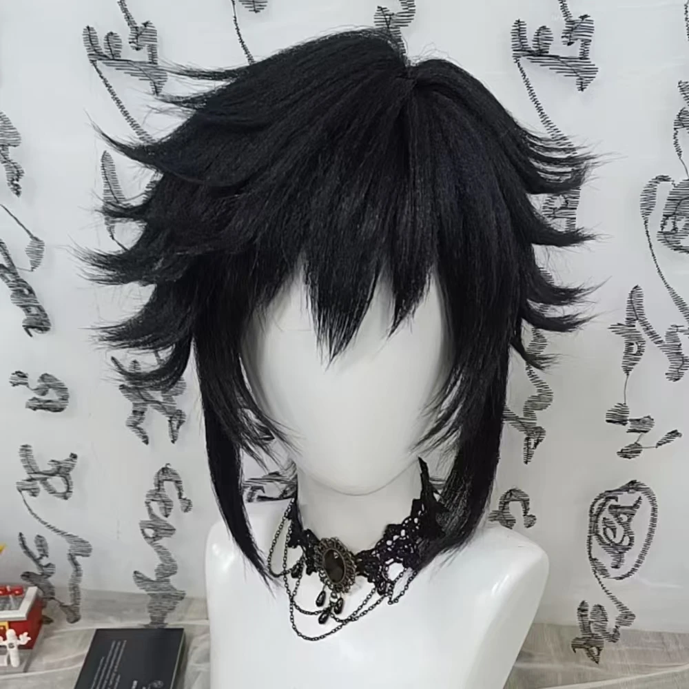 

Anime Giyu Tomioka Cosplay Wig Black Single Ponytail Wig Heat Resistant Synthetic Fiber Wig With Rose Net Halloween Party Wig