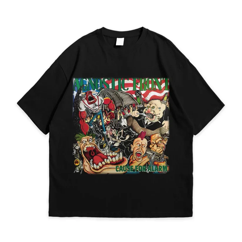 Camiseta de algodón negra para hombre de Agnostic Front, camiseta gráfica estilo punk, estilo retro con arte del álbum