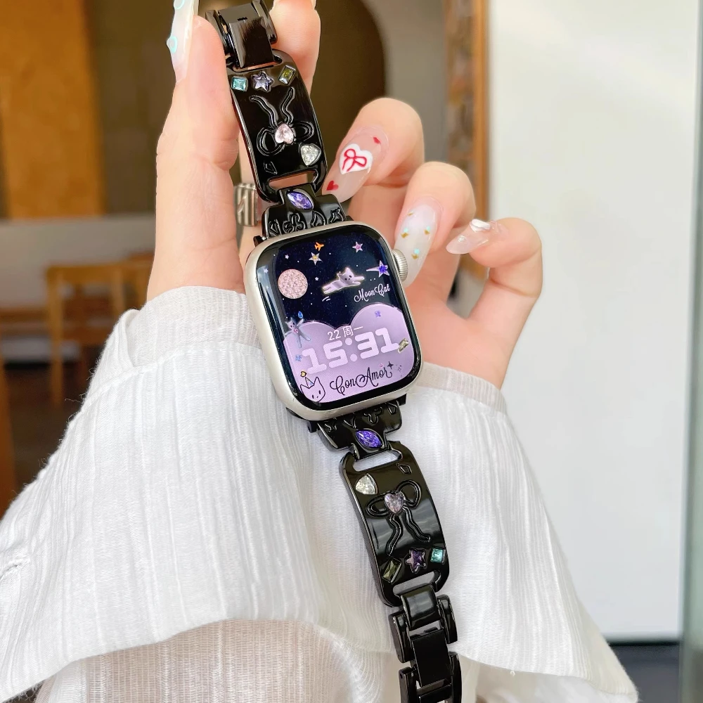 Bunte Strass-Schleife für Uhrenarmband, kompatibel mit Apple Watch Series S11-1, SE & Ultra, 38-49 mm (Uhr nicht im Lieferumfang enthalten)