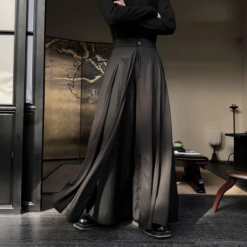 Men Japanese Samurai Pants Loose Casual Vintage Wide Leg Skirt Pants Baggy Trousers Women Dark Black Gothic Pants Stage Clothes