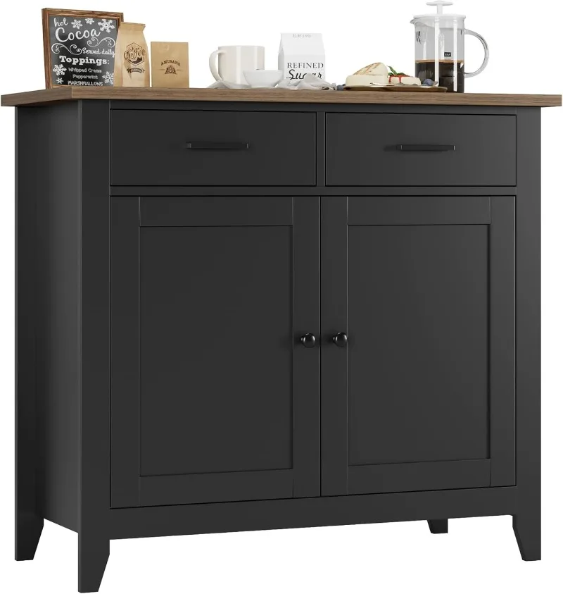 Kitchen Storage Cabinet Modern Farmhouse Buffet Cabinet with Storage Coffee Bar with 2 Drawers and 2 Doors Floor Sideboard