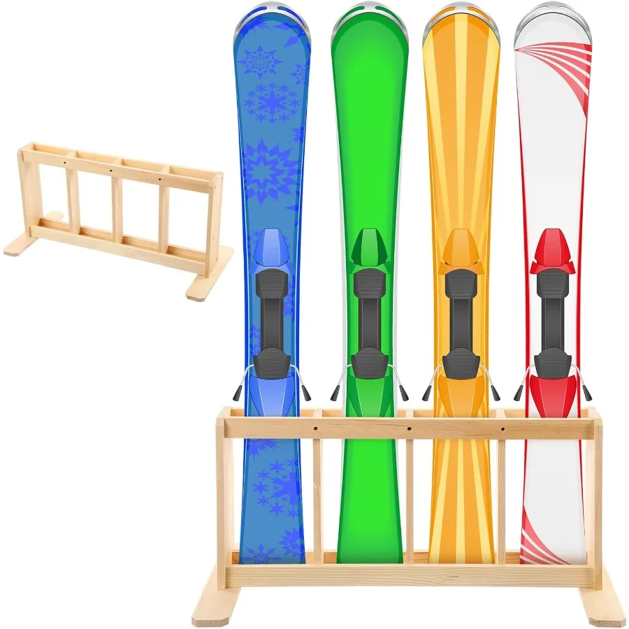 Portaoggetti da sci in legno Organizzatore da sci indipendente Porta sci per supporto da pavimento per garage Supporti da sci Supporto da pavimento per sci per 4 stivale da sci