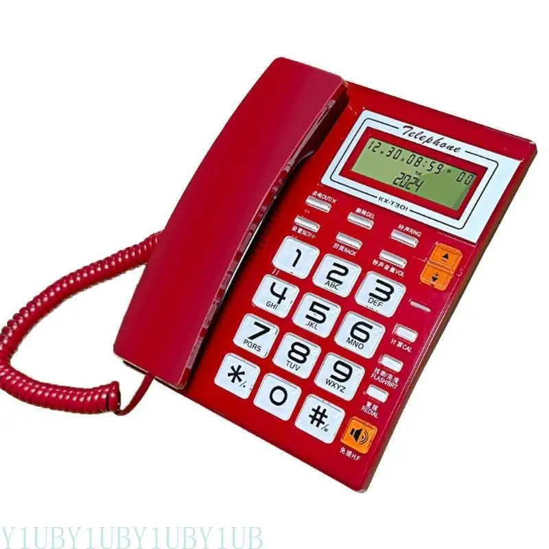 Y1UB Corded Landline Phone Big Button Household Business Desktop Landline Telephone with LCD Display for Office Front Desk