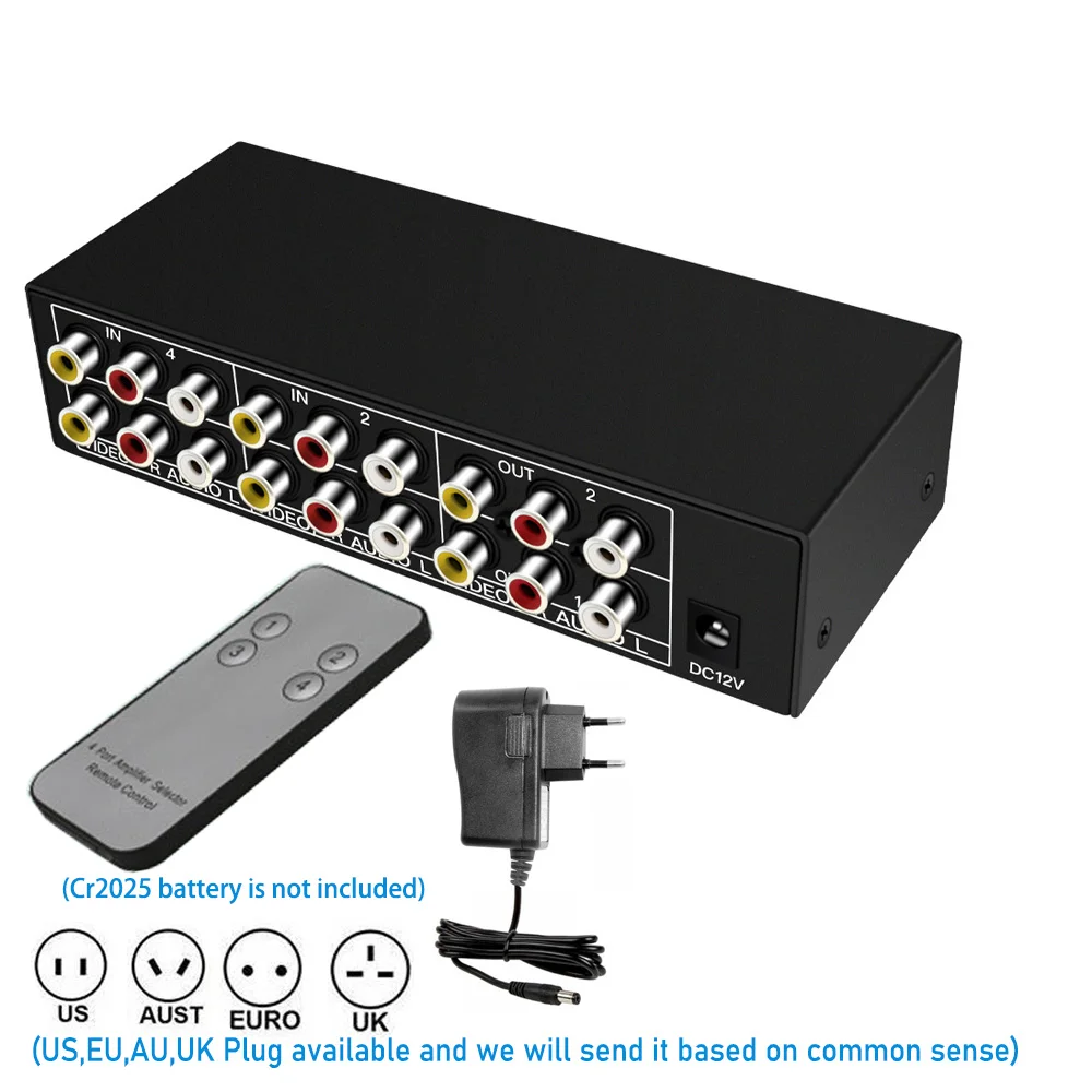 Composite AV RCA Switch splitter 4 in 2 out Analog Video C-VBS RCA AV Splitter Switch 4X2 with remote for DVD Wii PS2 TV