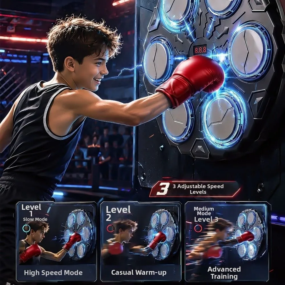 Wall Mounted Smart Music Boxing Machine 3 Speed Adjustment Bluetooth Connection Boxing Electronic Target LED Lighted
