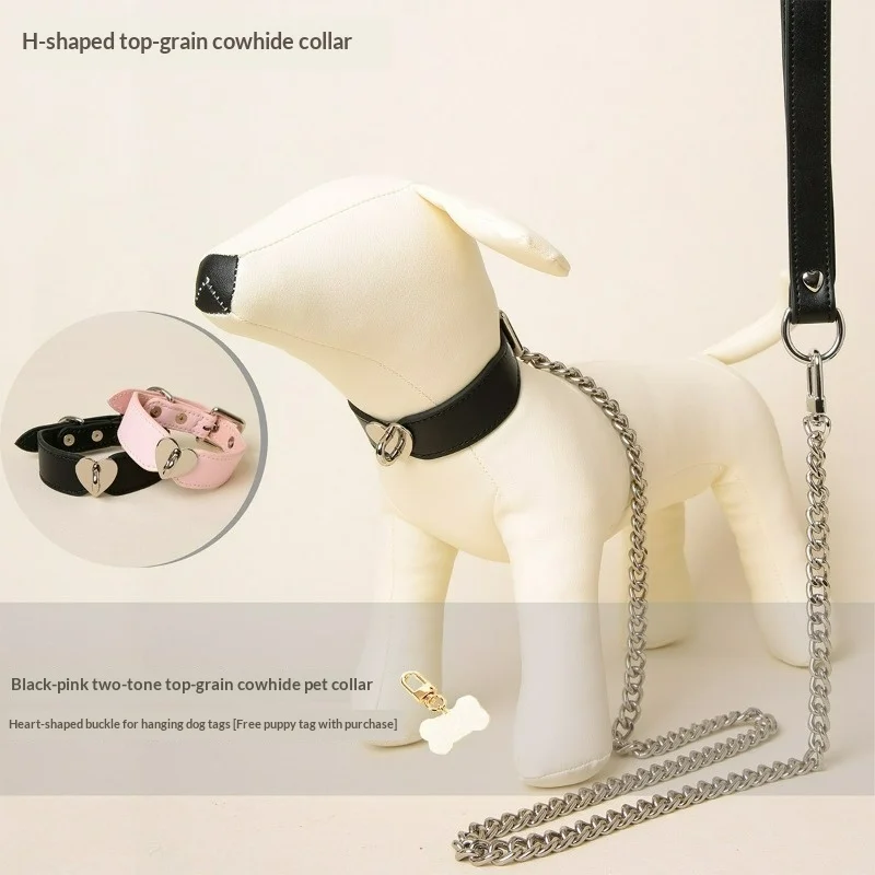 

Genuine Leather Double Layer Dog Collar Adjustable for Medium and Small Dogs High-End Ultra-Soft Cowhide Pet Collar Accessories