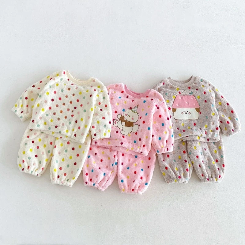 Baby Girls Pajamas Sets Toddler Long Sleeve Nightwear Children Pyjamas Kids Cartoon Homewear Top+ Pant 2pcs Clothes Suit