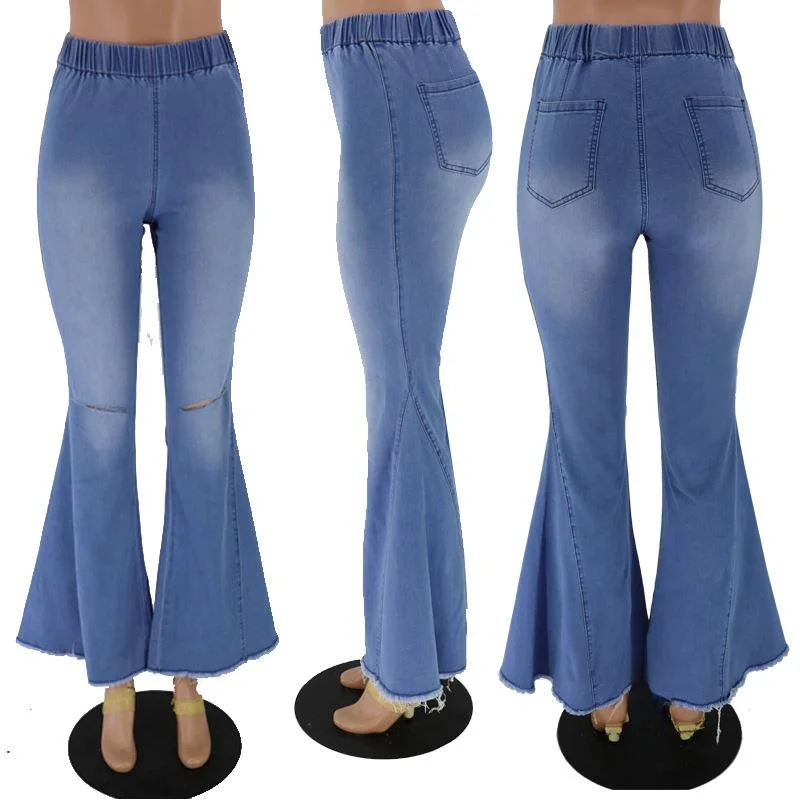 Luźne jeansy z dziurami, styl uliczny, wysoka elastyczność, bawełna, luźne legginsy damskie, kolekcja jesień.