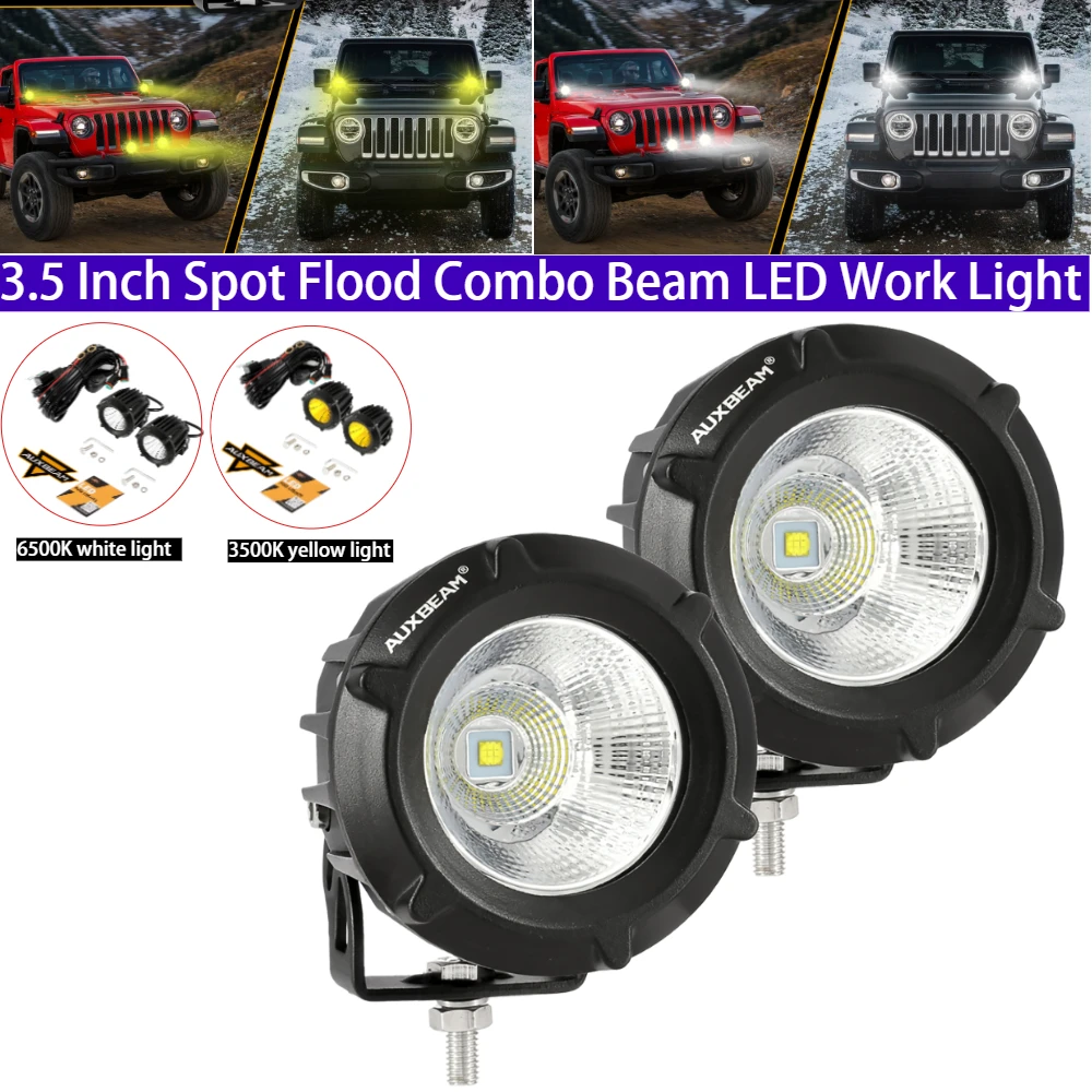 

AUXBEAM 3.5 Inch LED Pods Light 50W 5000LM Spot Flood Combo Beam Car Work Light for Trucks Offroad SUV UTV ATV Boat