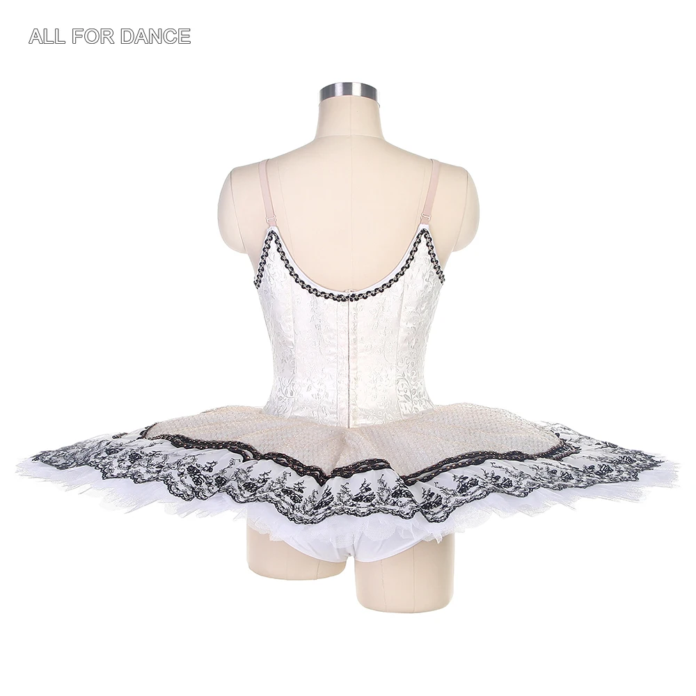 B22091 Customized Ivory Professional Ballet Tutu With Gold Applique And Black Lace 10 Layers Pancake Tutu Skirt Competition Tutu