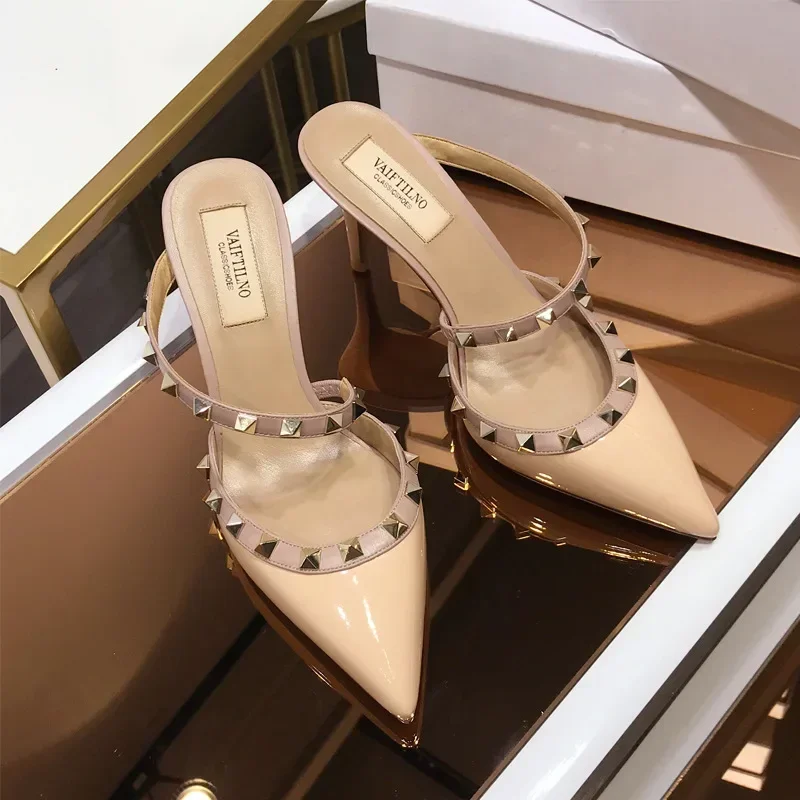 Women Slippers Designer Luxury Sexy Rivets Woman Sandals Super 6 8 10cm High Heels Mules Wedding Shoes for Women