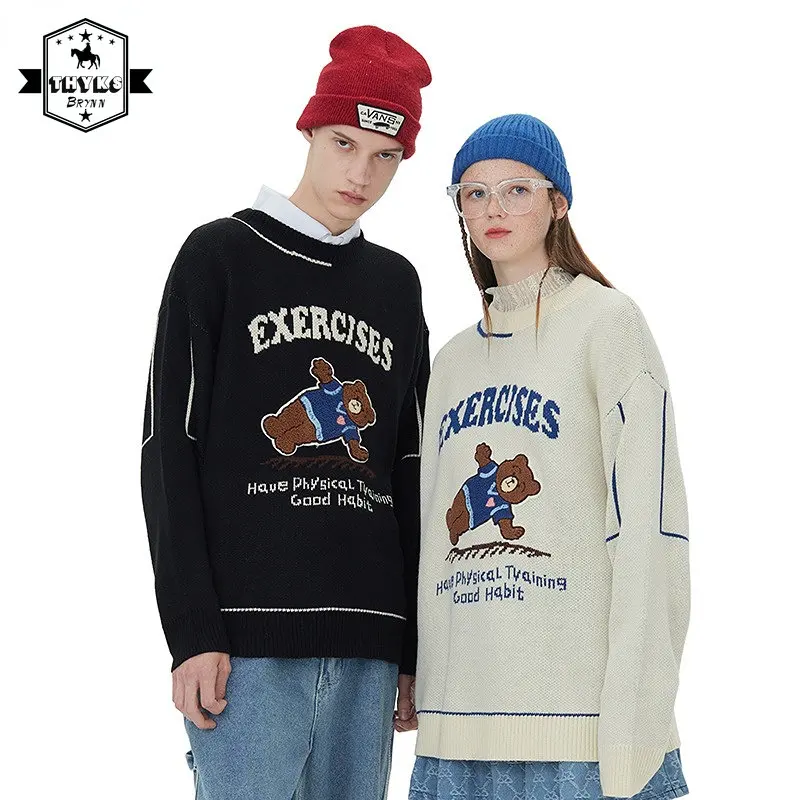 

Harajuku Japanese Sweaters Cartoon Bear Knitted Pullover Jumpers Sweater Fashion Loose Casual Men Women Hip Hop Tops Streetwear