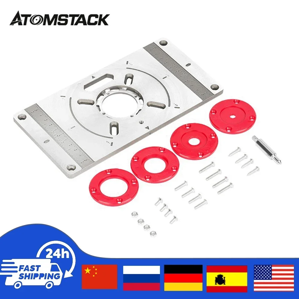 Aluminum Alloy Router Table Insert Plate Trimming Machine Engraving Tool Flip Board with 4 Rings for Woodworking