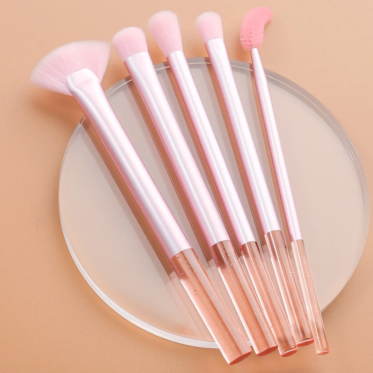5-Piece Mini Crystal Handle Makeup Brush Set - Full Face Powder, Blush & Eyeshadow Brushes with Nose Contour Brush