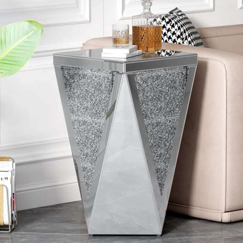 

13.8'' Silver Square Mirrored End Table, Modern Side Table with Crushed Diamond for Living Room, No Assembly Required