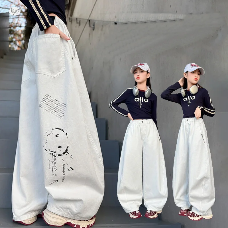 Spring Children Casual Pants with Drawings for Teen From 4-14 Y Kids Cotton Printed Trousers Girls Autumn Streetwear Sweatpants