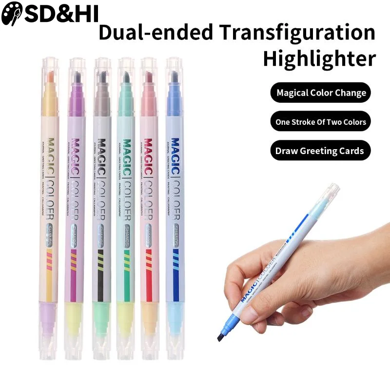 

6/12pcs Double-ended Magic Color Marker Pen Changing Highlighter Pen Set Student Diary Scrapbook Painting DIY Office Supplies
