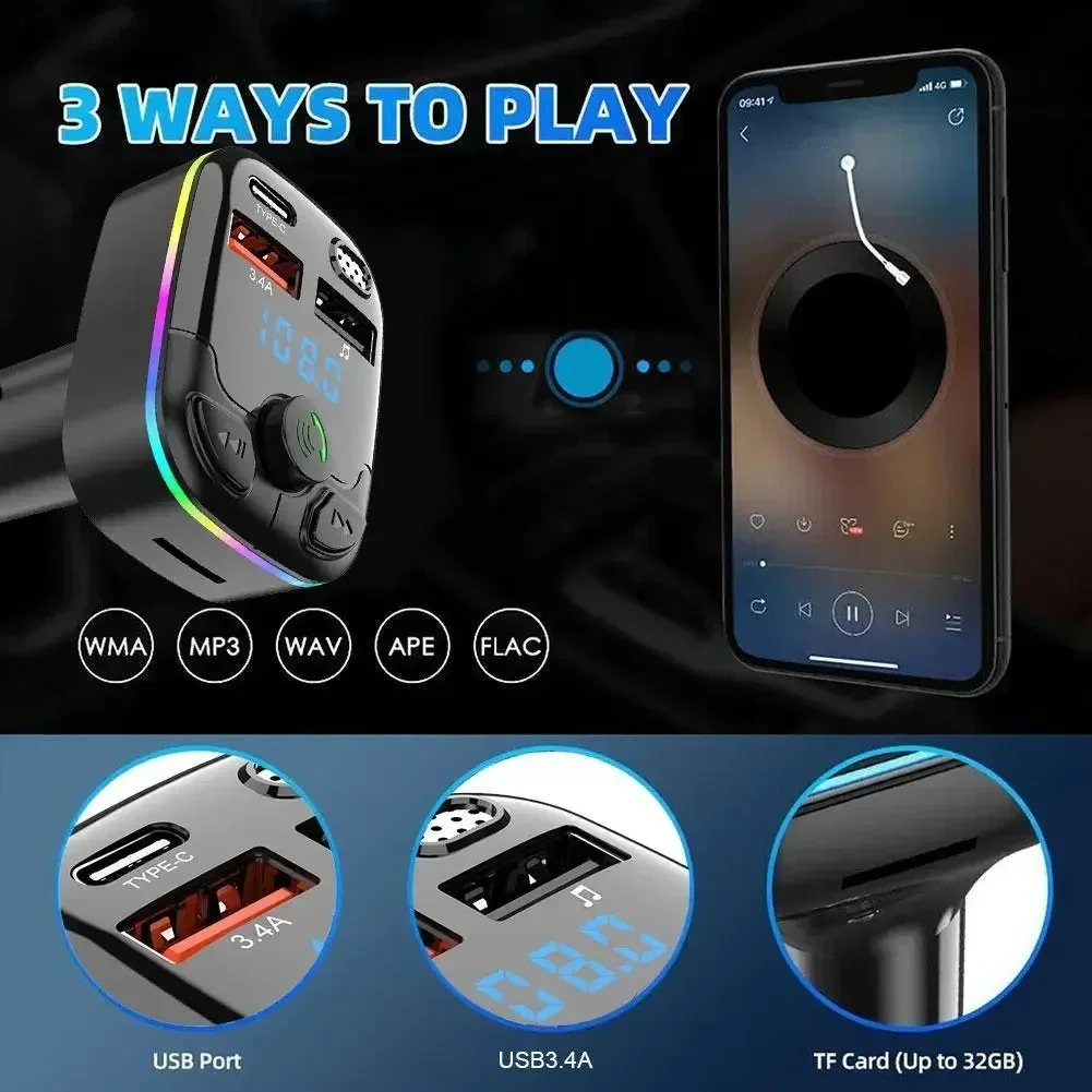 Car Bluetooth 5.0 FM Transmitter Wireless Adapter Mic Audio Receiver Auto MP3 Player 2.1A Dual USB Fast Charger Car Accessories
