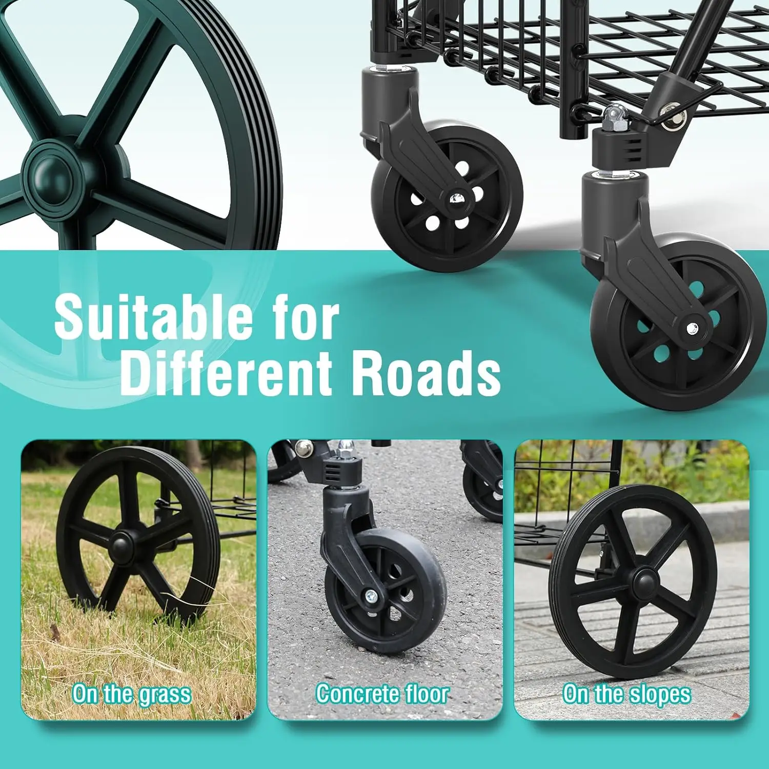 Carrito de compras plegable para comestibles, carrito de comestibles de gran capacidad, 360 °   Ruedas giratorias enrollables