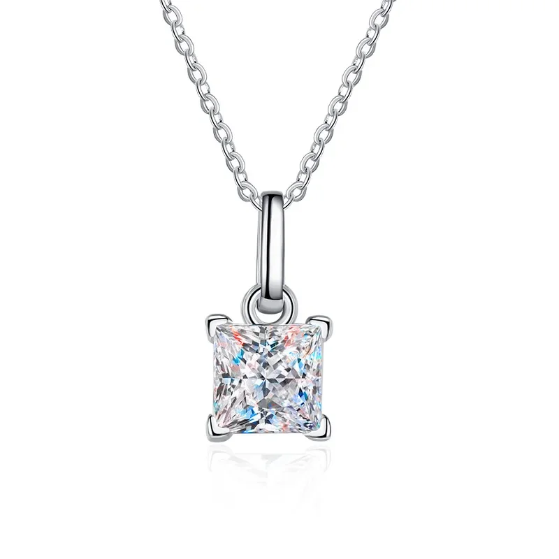 

S925 Fashion Sterling Silver Pendant Princess Square D Color Mosonite 1.2 Carat Necklace Wedding Jewelry Wholesale